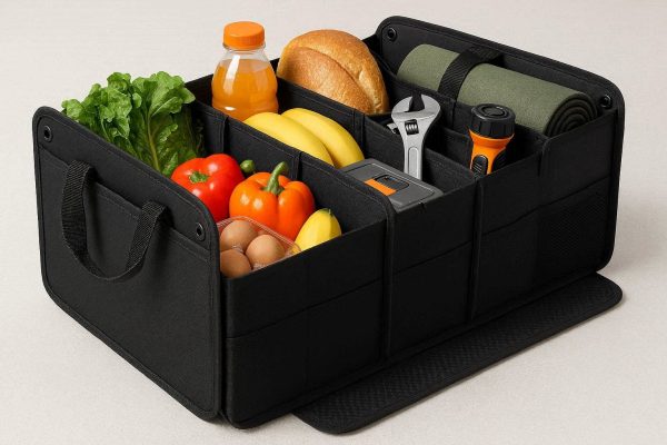 Foldable Car Trunk Organizer with Multiple Compartments and Non Slip Bottom for Groceries Tools and Travel Camping Gear Storage
