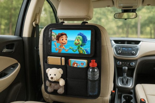 Multifunctional Car Backseat Organizer with Touch Screen Tablet Holder and Multiple Storage Pockets for Family Travel and Kids