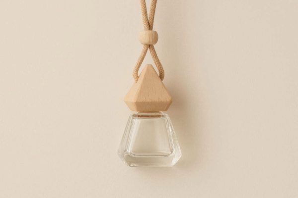 3 Hanging Glass Bottle Car Fragrance Diffuser with Adjustable String and Wooden Cap for Essential Oils and Home Wardrobe Use