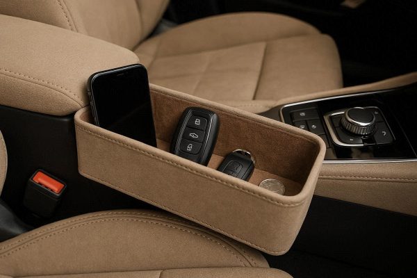 14 Luxury Suede Car Center Console Side Organizer Box with Soft Lining for Smart Phone Keys and Coins Storage in Cabin