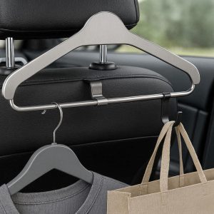 Stainless Steel Car Back Seat Hanger for Clothes Coats and Heavy Shopping Bags with Secure Hook for Headrest Organization