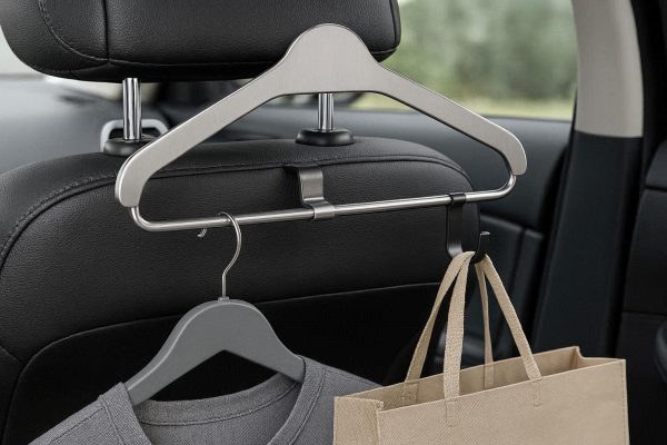 28 Stainless Steel Car Back Seat Hanger for Clothes Coats and Heavy Shopping Bags with Secure Hook for Headrest Organization