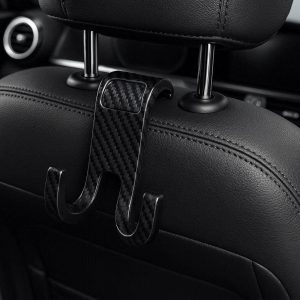 Carbon Fiber Texture Car Headrest Hook with Double Hook Design for Increased Storage Capacity and Modern Sporty Vehicle Decor