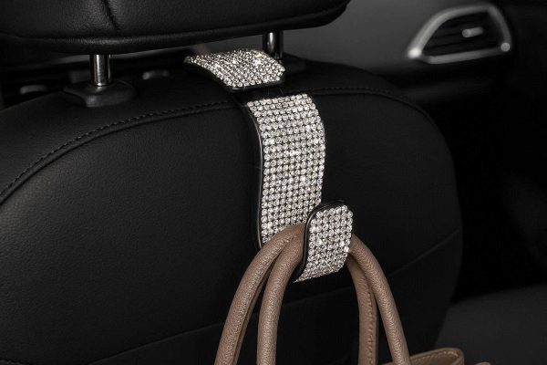 30 Bling Rhinestone Car Headrest Hook Decorative Sparkly Back Seat Hanger for Handbags and Purses for Glamorous Car Interior Style