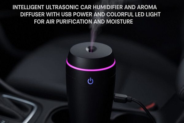 4 Intelligent Ultrasonic Car Humidifier and Aroma Diffuser with USB Power and Colorful LED Light for Air Purification and Moisture