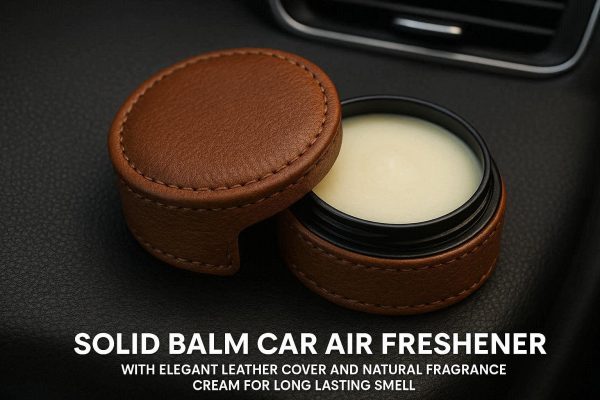 5 Solid Balm Car Air Freshener with Elegant Leather Cover and Natural Fragrance Cream for Long Lasting Smell in Luxury Vehicles